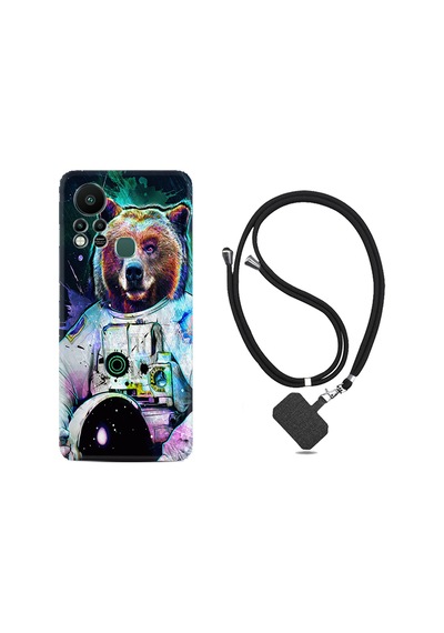Infinix Hot 11S Kılıf İpli Boyun Askılı Desenli Silikon Astronot Panda 1755