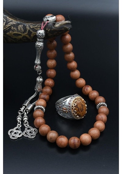 Prestij Gümüş Doğal Oud Ağacı Tesbih Ve 925 Ayar Gümüş Erkek Yüzüğü Oud Ağacı 901511 Gümüş