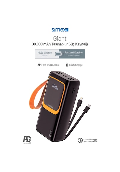 Simex S-36 Giant 30.000 Mah Prime Dijital Göstergeli Hızlı Şarj Powerbank