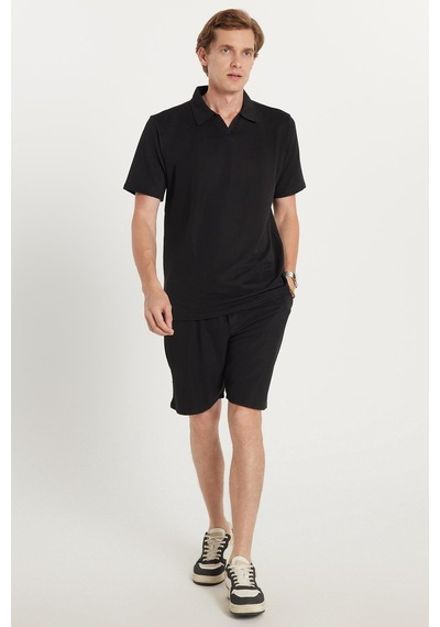 Tudors Erkek Standart Fit Normal Kesim Pamuklu Polo Yaka Beli Bağcıklı Siyah Şort Takım-35598 Siyah Tudors Erkek Standart Fit Normal Kesim Pamuklu Polo Yaka Beli Bağcıklı Siyah Şort Takım-35598 Siyah