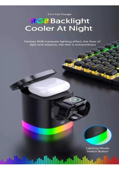 Deanb AW013 15 3 İn1 Kablosuz Mıknatıslı RGB Şarj Cihazı Beyaz