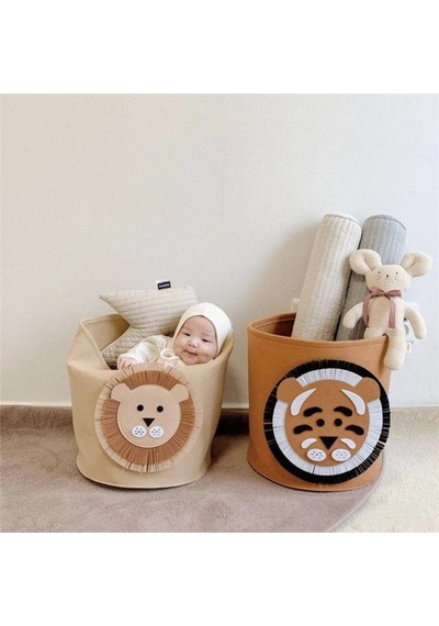 Springsun Lion Desenli 34l Yüksek Kapasiteli Yıkabilir Felt Depolama Sepeti - Kirli Giyim Çöpü, Kitap Kutusu 35x35cm Diğer