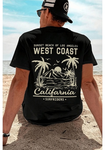 Genius Store Erkek Tişört Pamuklu Kumaş Sırt Baskılı Tişört Sokak Modası Rahat Kalıp T-shirt West-siyah