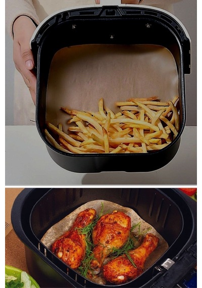 50 Adet Pişirme Kağıdı Deliksiz Düz Kare Model Ve Silikon Airfryer Kabı 20 Cm Plastik Beyaz Diğer