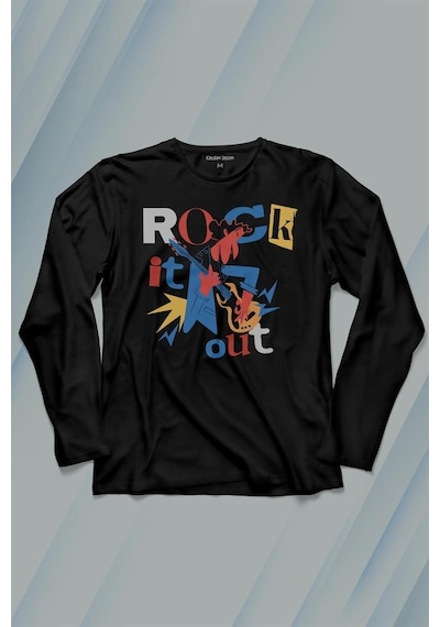 Rockstar Rock It Out Guitar Gitarist Uzun Kollu Tişört Baskılı T-shirt 001