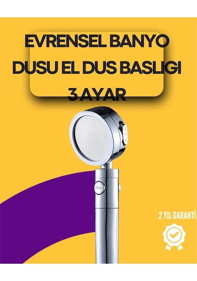 Mey İthalat Sağlam Metal Hortum Bağlantılı, 360 Hareketli Duş Başlığı Acı - Portakal