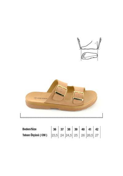 Gezer Kadın Yazlık Suni Deri İki Toka Ayarlanabilir Comfort Taban Günlük Terlik Taba