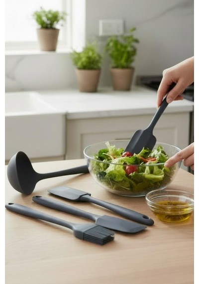 5 Parça Silikon Servis Takımı Küçük Boy 21 Cm Gri