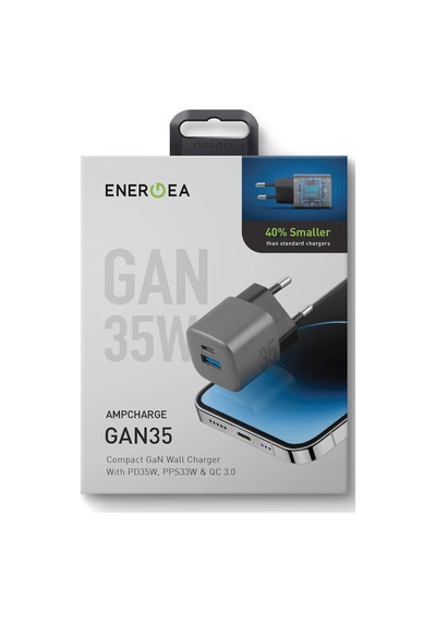 Ampcharge Gan35 35w Type-c Ve 30w Usb 3.0 Çıkışlı Hızlı Şarj Aleti - Koyu Gri