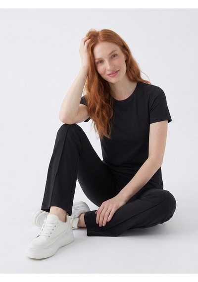 Noux Pamuk Basic Esnek Bisiklet Yaka T-shirt Siyah
