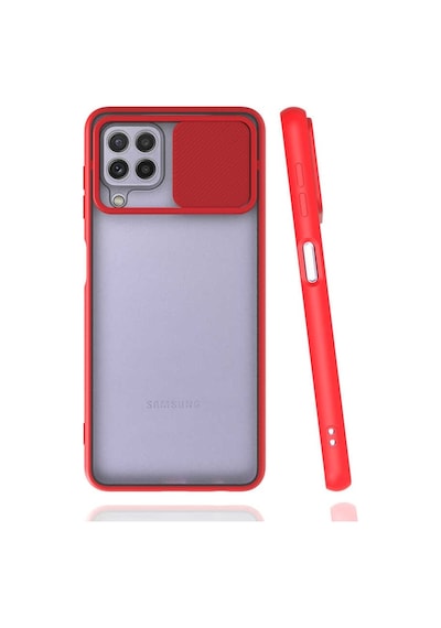 Kilifone - Samsung Uyumlu Galaxy M32 - Kılıf Slayt Sürgülü Arkası Buzlu Lensi Kapak - Kırmızı