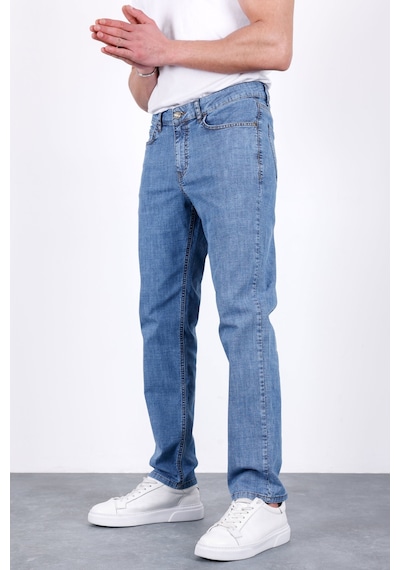 HLT Jeans Erkek Yazlık Mavi Kar İnce Kumaş Regular Fit Boru Paça Esnek Likralı Jeans Hlthe001969 Mavikar