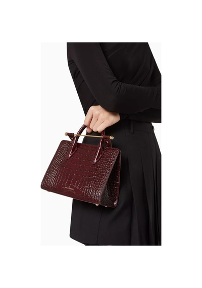 Strathberry Mini Bordo Kroko Deri Lüks Tote Çanta, Zamansız Ve Şık Tasarım Omuz Çantası