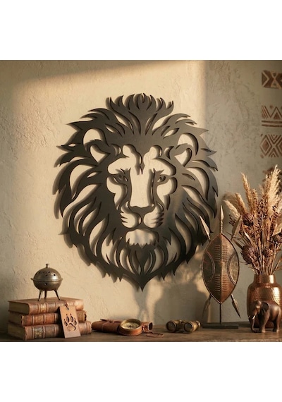 Aslan Başı Duvar Tablosu Mdf Lazer Kesim Modern Aslan Figürlü Duvar Süsü Güçlü Dekor