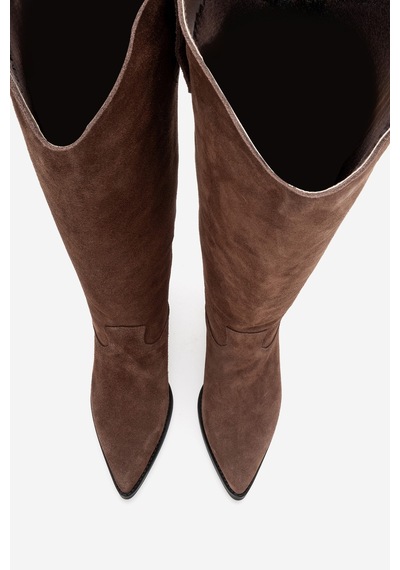 Luvishoes Anıa Kahverengi Süet Hakiki Deri Kadın Western Çizme Kahverengi