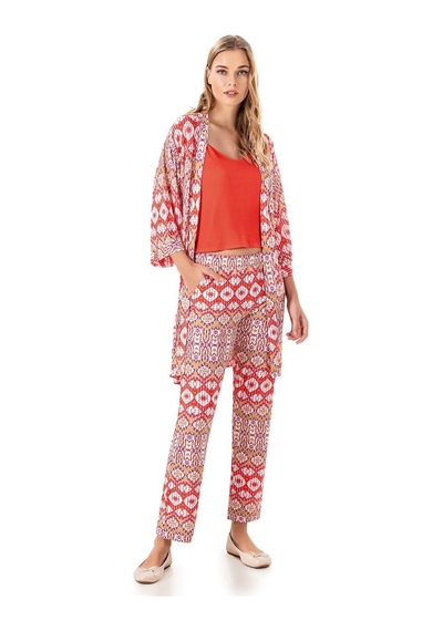 Kadın Yazlık İp Askılı Sabahlıklı Pijama Modal Pamuk 3lü Set Homewear Dowry 15-13 Mercan