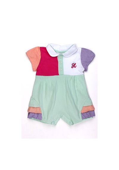 Chicsy Baby Kız Bebek Renkli Polo Yaka Tulum Yazlık Pamuk Bebek Tulum Şort Tulum Su Yeşili