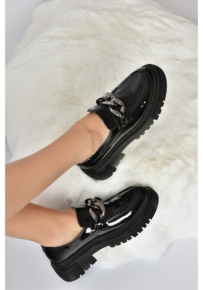 Fox Shoes Siyah Rugan Kalın Tabanlı Kadın Günlük Ayakkabı K294760