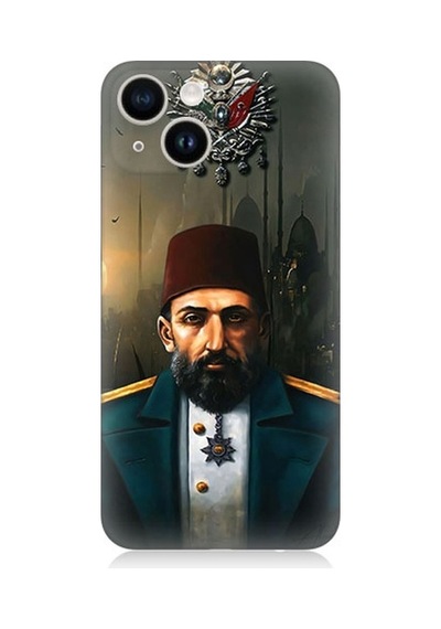 Apple Uyumlu iPhone14 Plus 2. Abdulhamid Han Osdmanlı Padişahı Desenli Silikon Kılıf