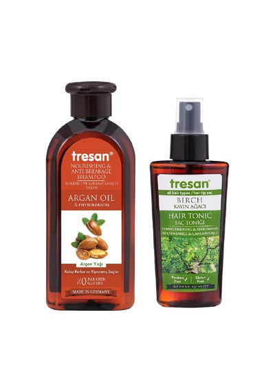 Tresan Argan yağı Besleyici ve Kırılma Karşıtı Bakım Şampuanı 300 ML + Tresan K.ağacı Özlü Saç Toniği 125 ML Tresan Argan yağı Besleyici ve Kırılma Karşıtı Bakım Şampuanı 300 ML + Tresan K.ağacı Özlü Saç Toniği 125 ML