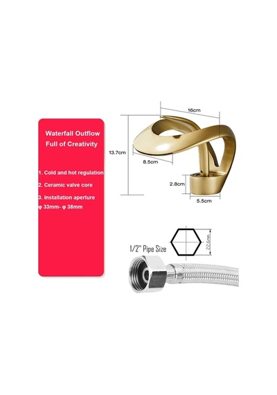 Lüks Gold Altın Şelale Lavabo Bataryası Gold