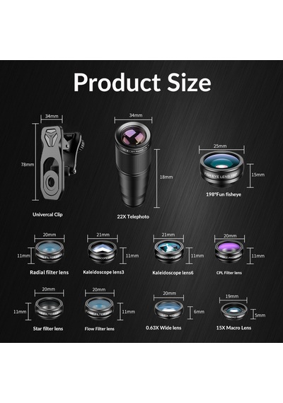 Apexel 22x10'u Bir Arada Telefon Lens Kiti
