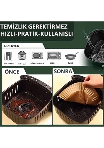 Xl / Xxl Airfryer Pişirme Kağıdı 50li Yağlı Kağıt Kraft Kare