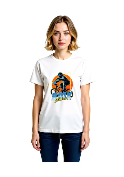 Paybuy Bmx Ekstrem Sportu Tutkunları İçin Baskılı Kadın Tişört Beyaz
