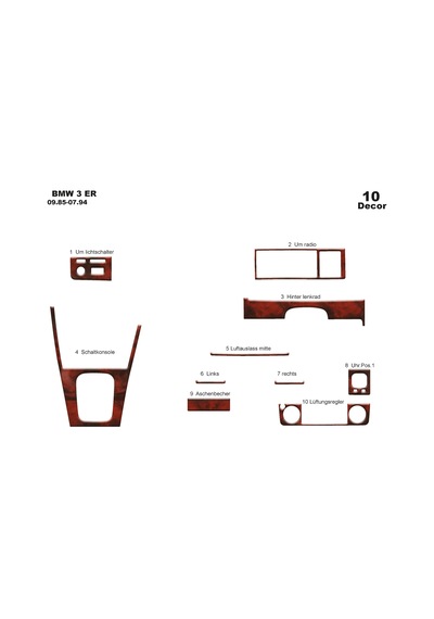 Bmw 3 E30 Uyumlu Torpido Kaplama 1985-1995 10 Parça Maun