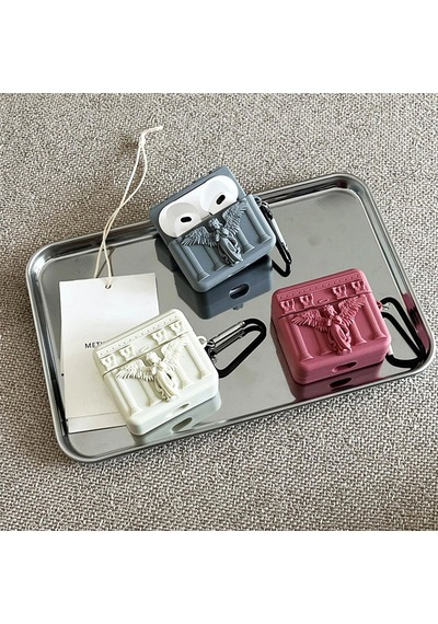 Caseonn Apple Uyumlu AirPods 2/1. Nesil Kılıf Antik Melek Bordo