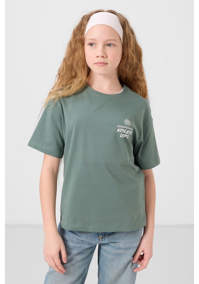 Açık Yeşil Pamuklu O Yaka Oversize Fit Baskılı Kız Çocuk T-shirt - 75178 Yeşil