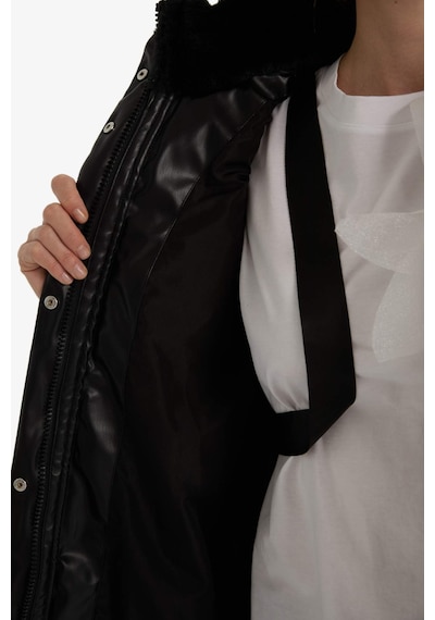 Defacto Su Geçirmez Relax Fit Kapüşonlu Suni Deri Parka F2884ax26spbk27 Siyah-bk27