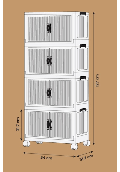 Evle Katlanabilir Modüler Dolap 4 Lü 54 Cm X 31,7 Cm X 127 Cm Açık Kahverengi