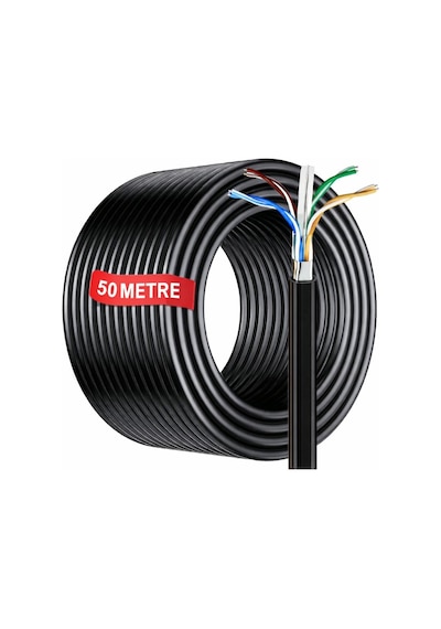 50 Metre Cat6 Kablo Awg23 Bakır Tel Double Layer İç Ve Dış Mekan Ethernet İnternet Kablosu