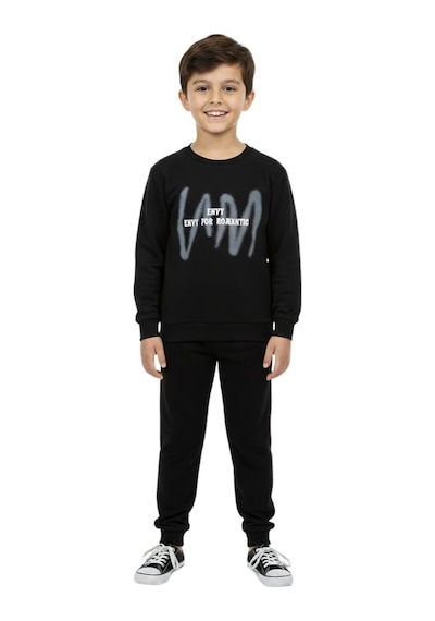 Baglan Erkek Çocuk Önü Arkası Baskılı Sweatshirt Bgl-st05242 Siyah