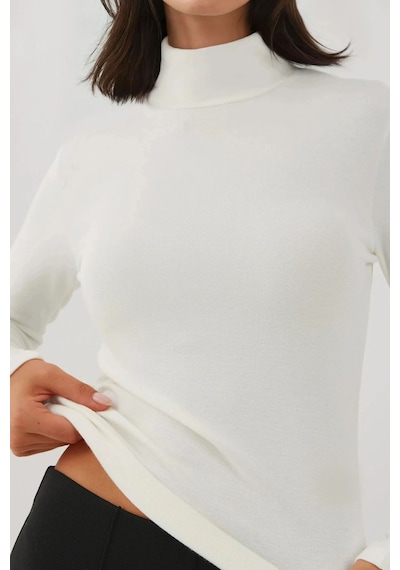 Hiccup Ultra Yumuşak Slim Fit Dik Yaka Örme Üst Beyaz