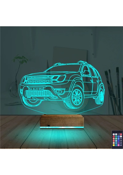Luvivia Araba Jeep Duster Kişiye Özel 3d Lamba - Masa Gece Lambası Şeffaf