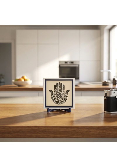 Çağdaş Tasarım Hamsa Motifli Dekoratif Parça, Çalışma Masanız İçin Anlam Dolu Özel Hediye 10x10 Cm