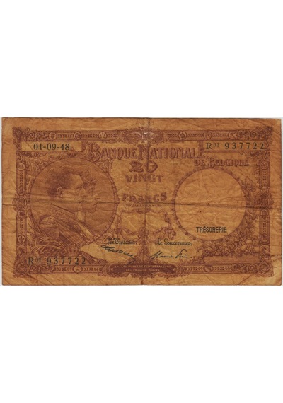 Belçika 20 Frank 1948 Sararmış.