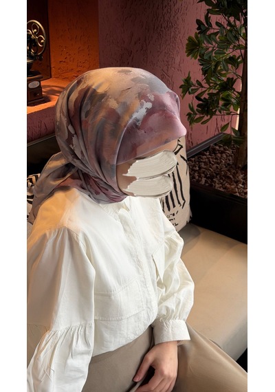 Qalortex Scarf Pamuklu Soft Roza Desen Eşarp-gumus/gul Kurusu gül kurusu
