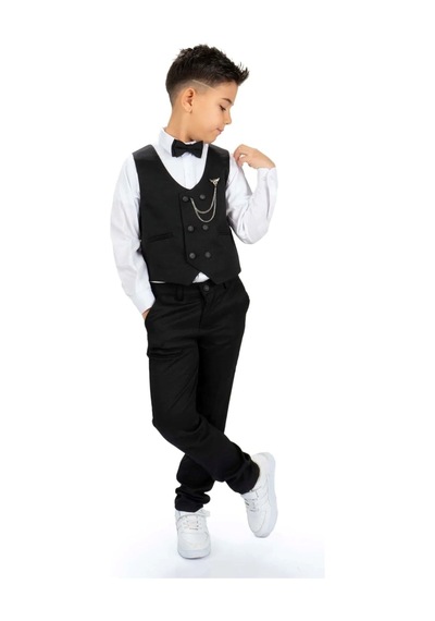 Mnk Baby & Kids Erkek Çocuk 6 Düğme Yelekli Özel Gün Takım Elbise M00834 Siyah