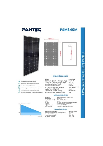 Pantec Solar 340w Monokristal Güneş Paneli