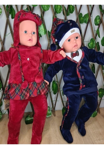 Yılbaşı Temalı Erkek Bebek-çocuk 2'li Kadife Takım Ve Şapka-646 Lacivert