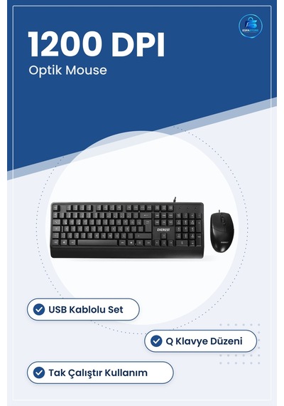 Klavye Mouse Set Usb Kablolu Q Düzen Dpı Optik Sensörlü Ev Ofis T
