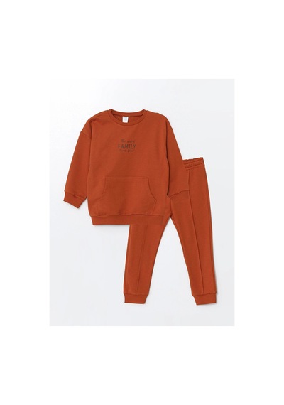 LC Waikiki Lcw Bisiklet Yaka Uzun Kollu Basic Erkek Bebek Sweatshirt Ve Eşofman Alt 2'li Turuncu