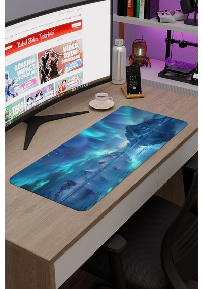 Kuzey Işıkları Kaymaz Dikişli Kauçuk Oyuncu Mousepad V1 - 70x30 Xl Gaming Mouse Pad Fare Altlığı