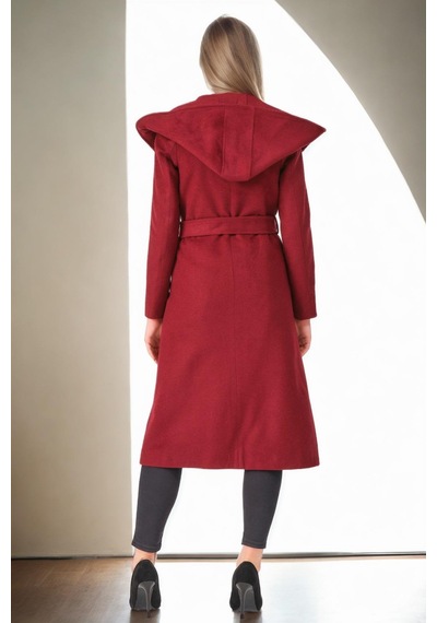 Z6679 Dewberry Bayan Palto-düz Bordo Düz Bordo