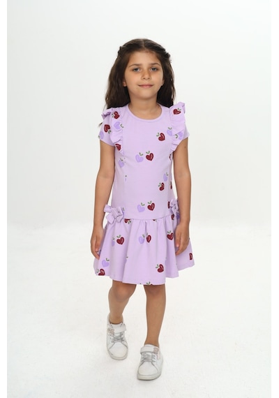 Toontoy Kids Toontoy Kız Çocuk Fiyonklu Kalp Baskılı Elbise Lila