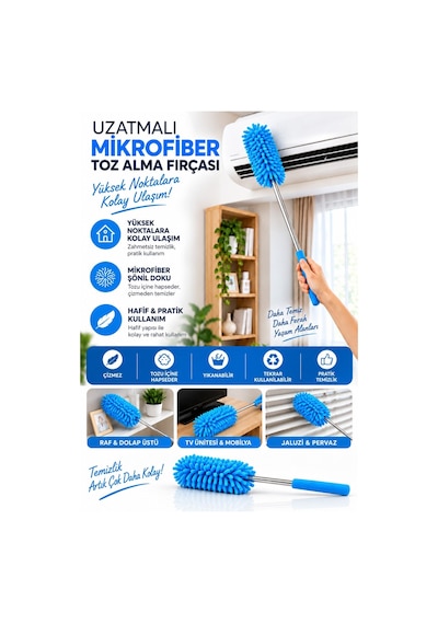 Mikrofiber Makarna Mop Toz Alma Paspası Tüy Toplayıcı Çok Amaçlı Temizlik Mopu
