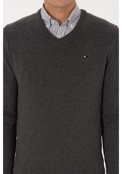 U.S. Polo Assn. Erkek Slim Fit V Yaka Antrasit Melanj Basic Kazak 50313668-VR081